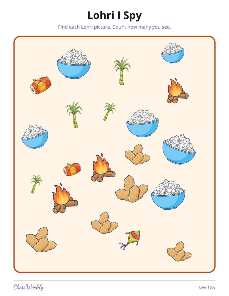 Lohri I Spy - Kindergarten Holiday Activities printable preview
