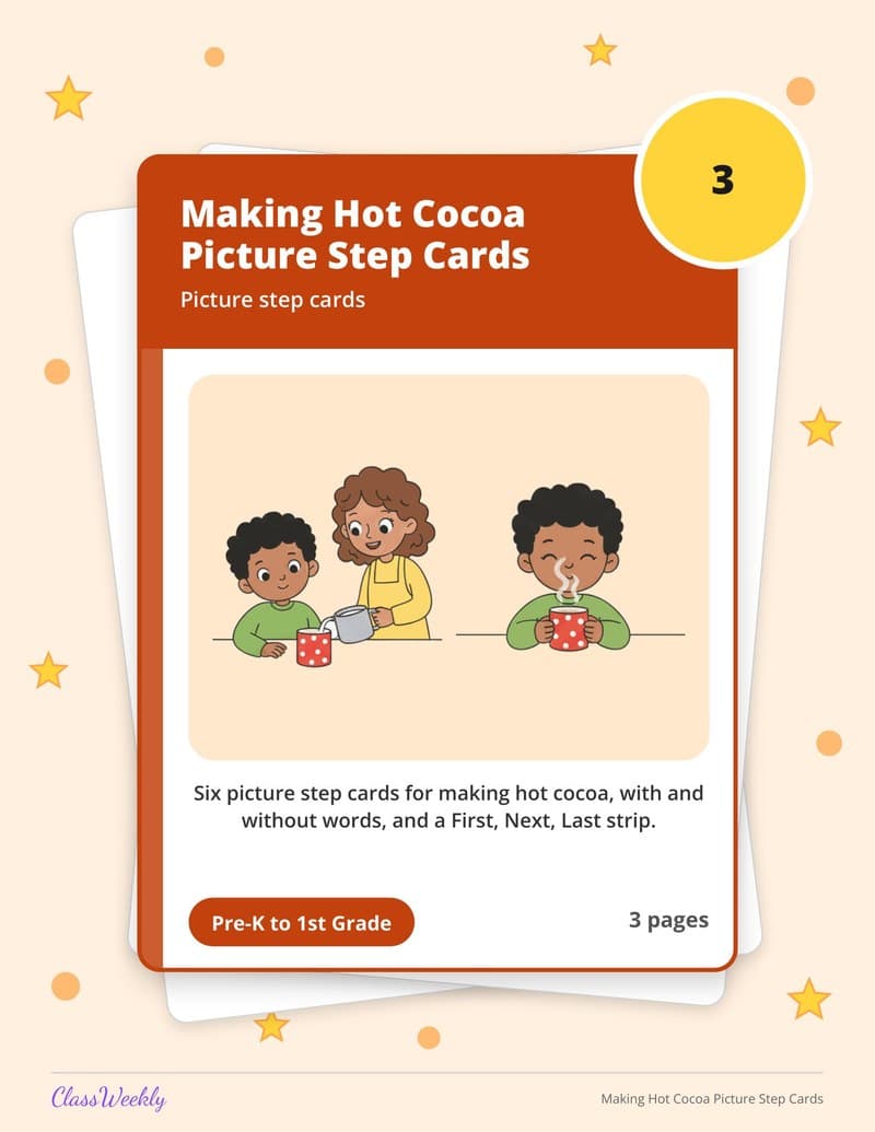 Making Hot Cocoa Picture Step Cards - Kindergarten Holiday Activities printable preview