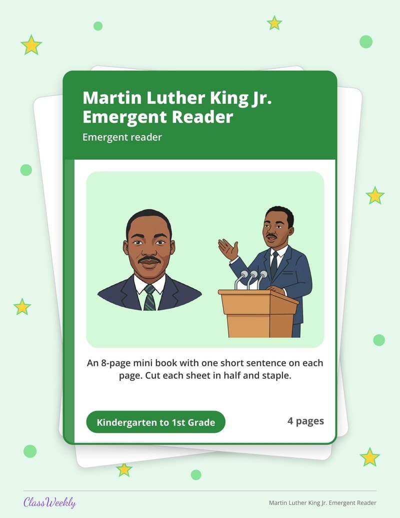 Martin Luther King Jr. Emergent Reader - Kindergarten Holiday Activities printable preview