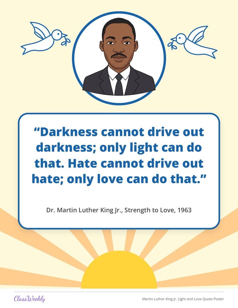 Martin Luther King Jr. Light and Love Quote Poster - 3rd Grade Holiday Activities printable preview