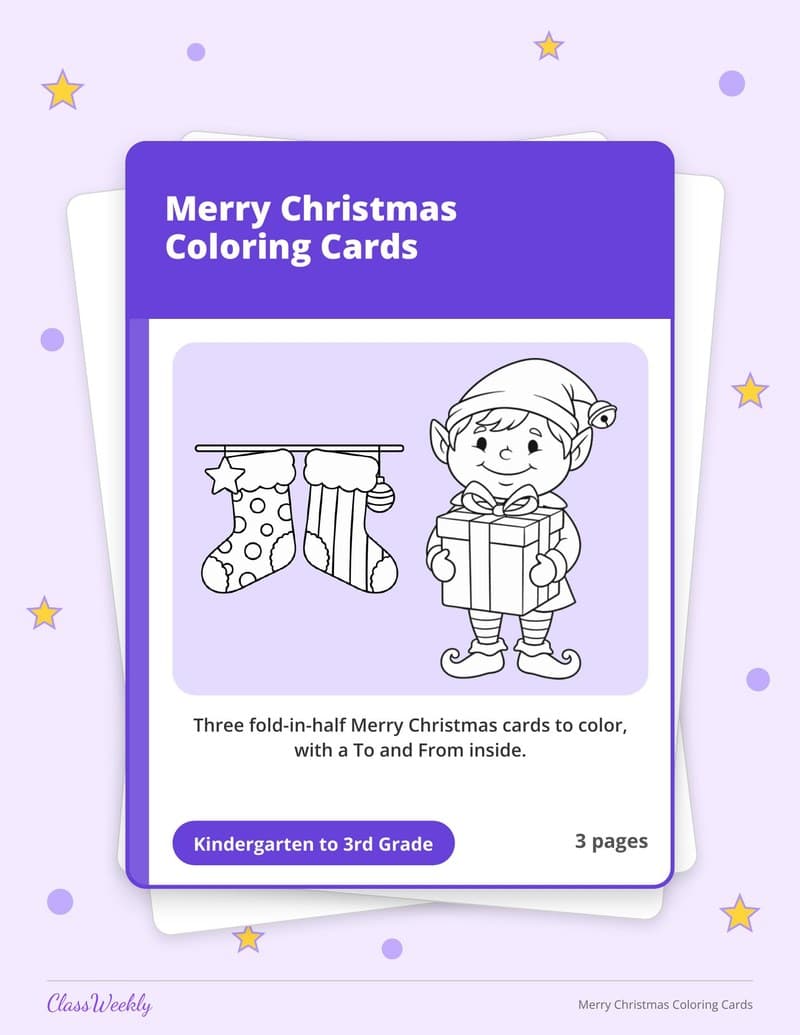 Merry Christmas Coloring Cards - 2nd Grade Holiday Activities printable preview