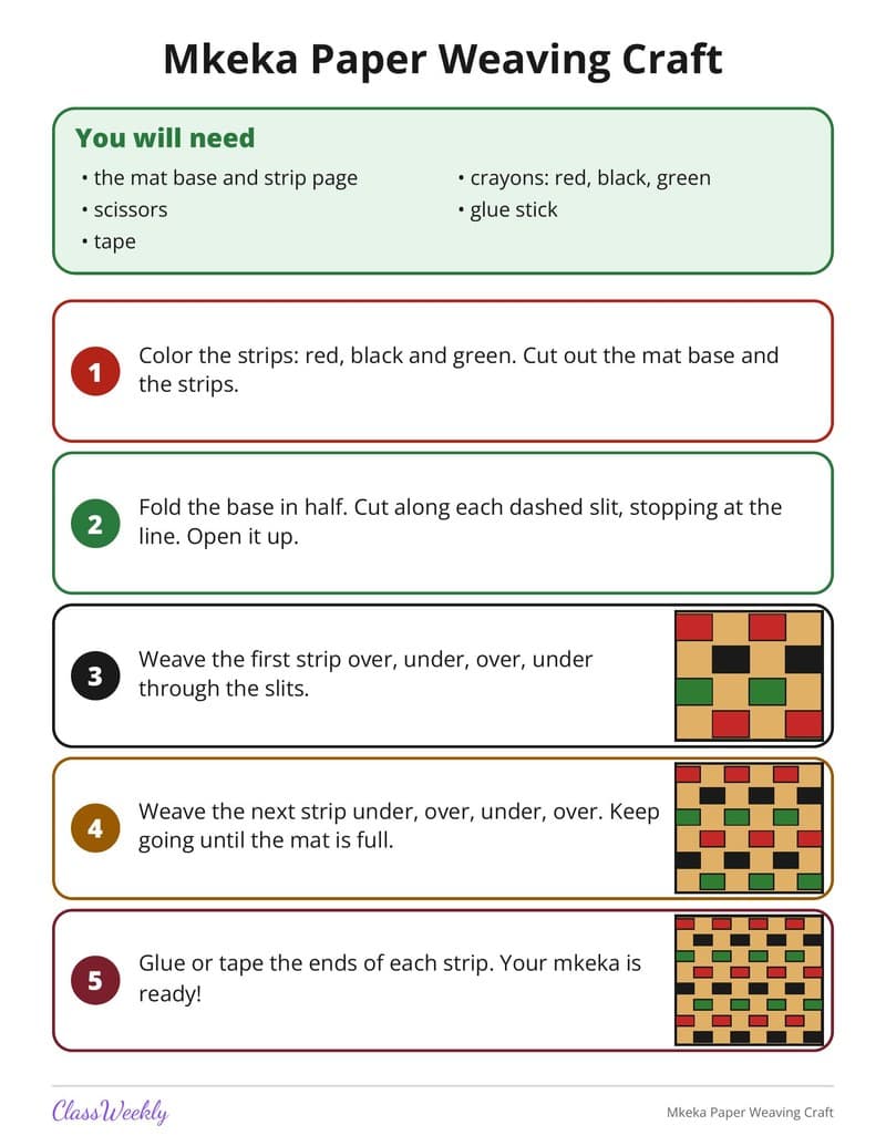 Mkeka Paper Weaving Craft - Kindergarten Holiday Activities printable preview