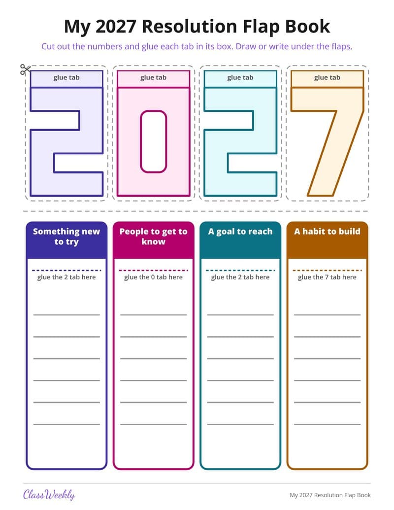 My 2027 Resolution Flap Book - Kindergarten Holiday Activities printable preview