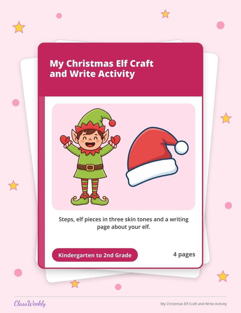 My Christmas Elf Craft and Write Activity - 2nd Grade Holiday Activities printable preview