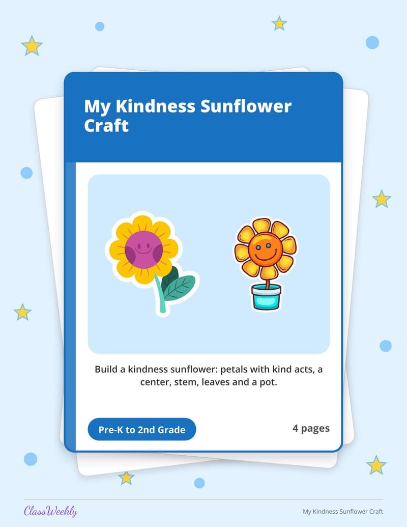 My Kindness Sunflower Craft - Kindergarten Holiday Activities printable preview