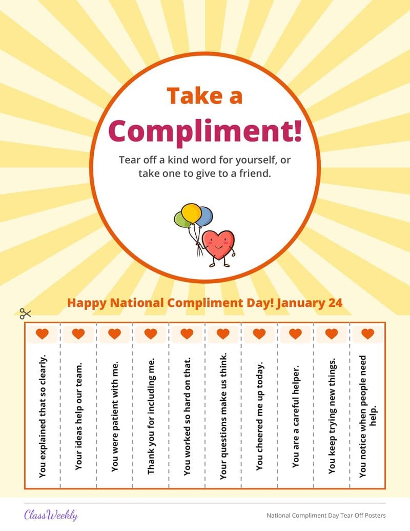 National Compliment Day Tear Off Posters - 4th Grade Holiday Activities printable preview