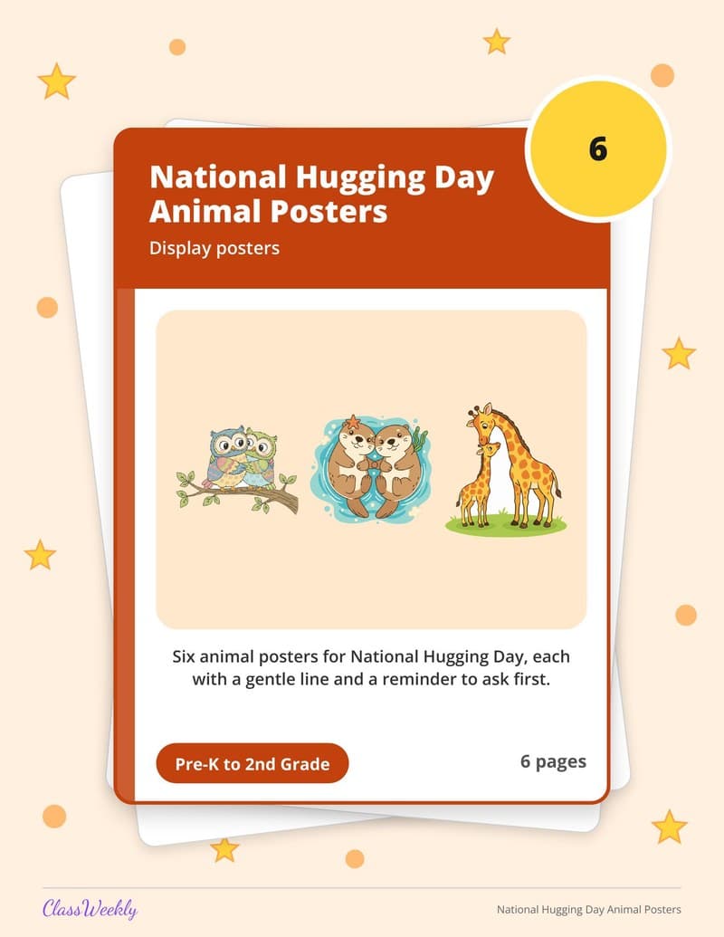 National Hugging Day Animal Posters - 2nd Grade Holiday Activities printable preview