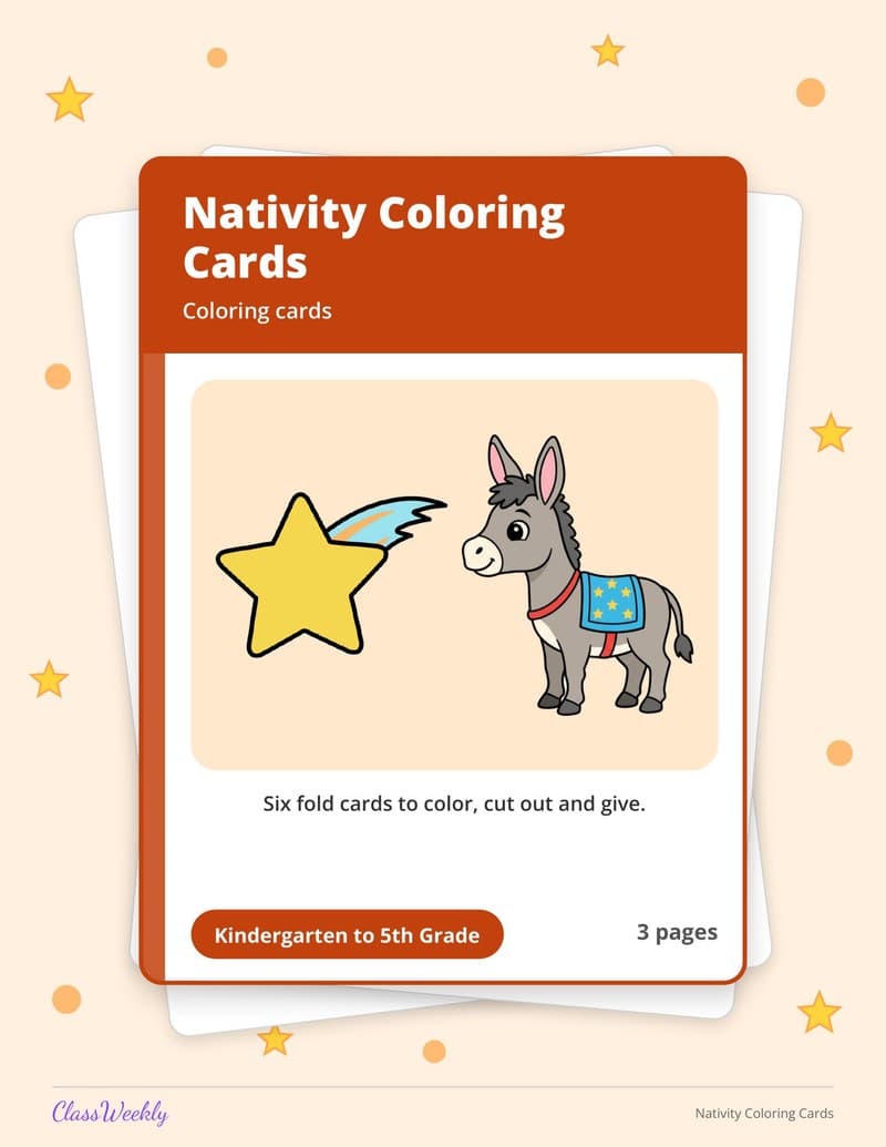 Nativity Coloring Cards - Kindergarten Holiday Activities printable preview