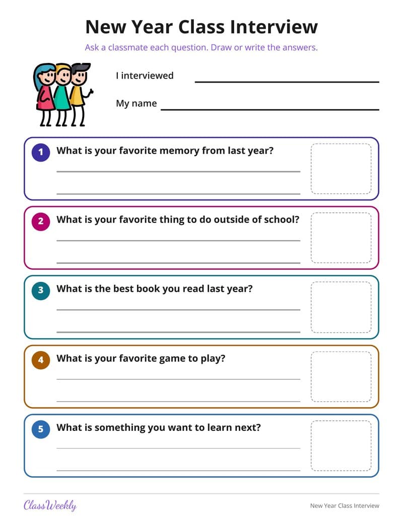New Year Class Interview - Kindergarten Holiday Activities printable preview