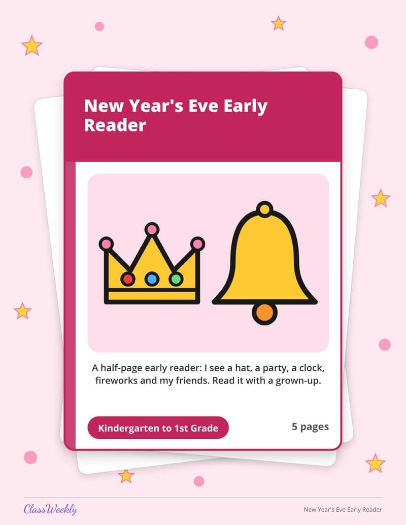 New Year's Eve Early Reader - Kindergarten Holiday Activities printable preview