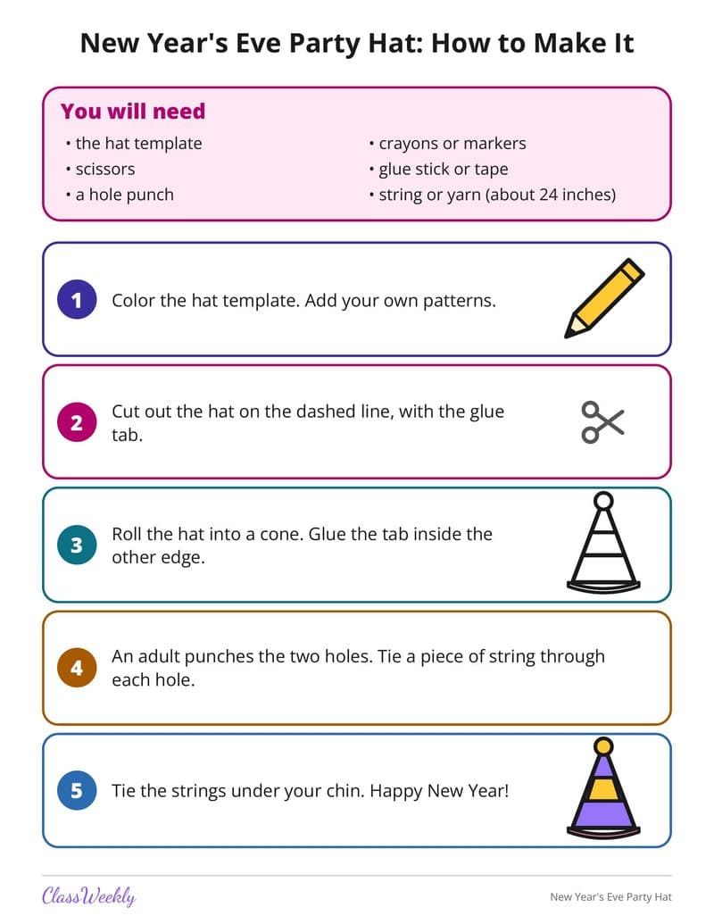New Year's Eve Party Hat - Kindergarten Holiday Activities printable preview