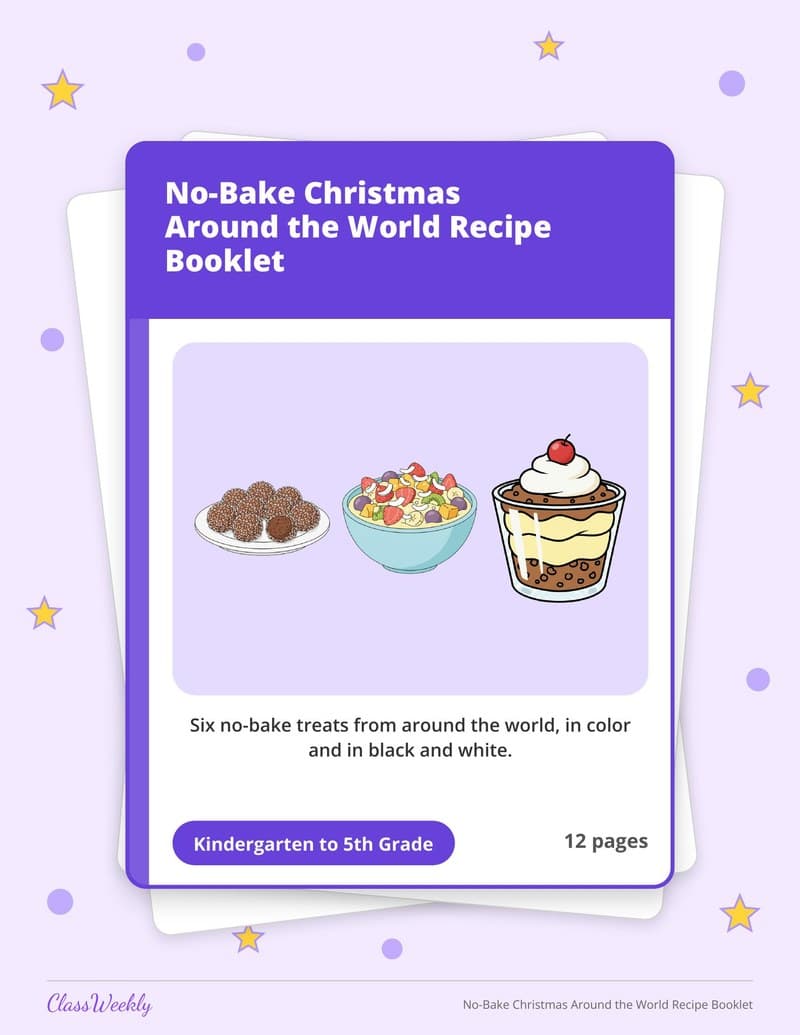 No-Bake Christmas Around the World Recipe Booklet - 2nd Grade Holiday Activities printable preview
