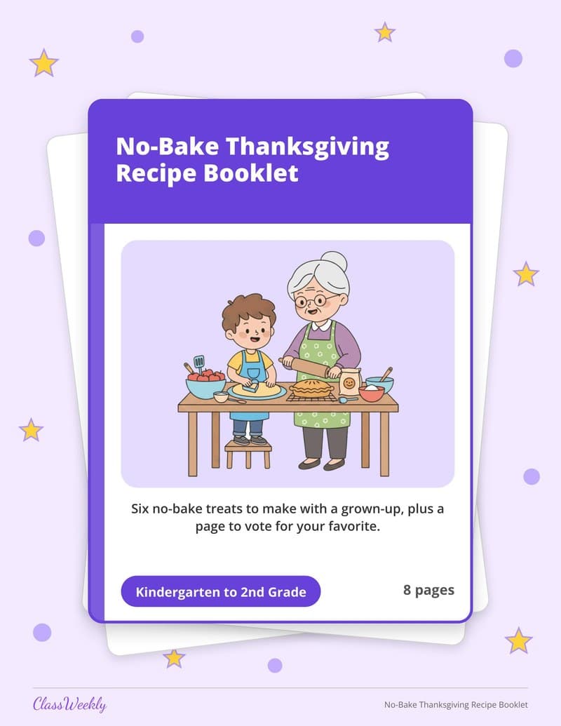 No-Bake Thanksgiving Recipe Booklet - 2nd Grade Holiday Activities printable preview