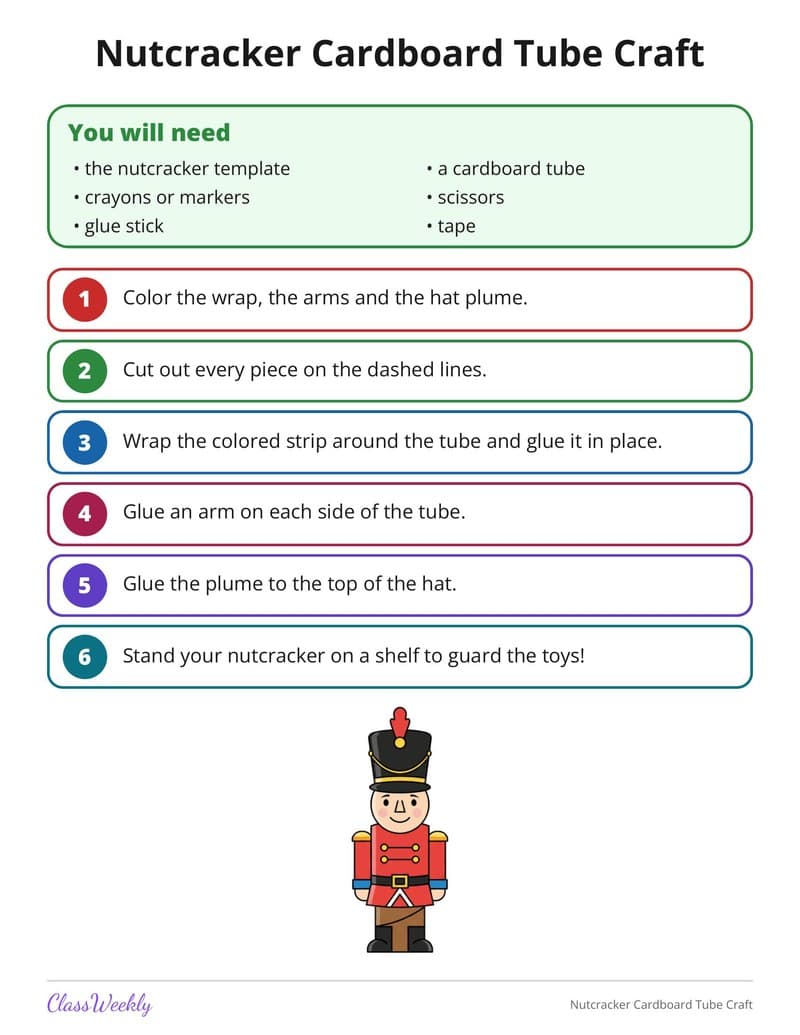 Nutcracker Cardboard Tube Craft - Kindergarten Holiday Activities printable preview