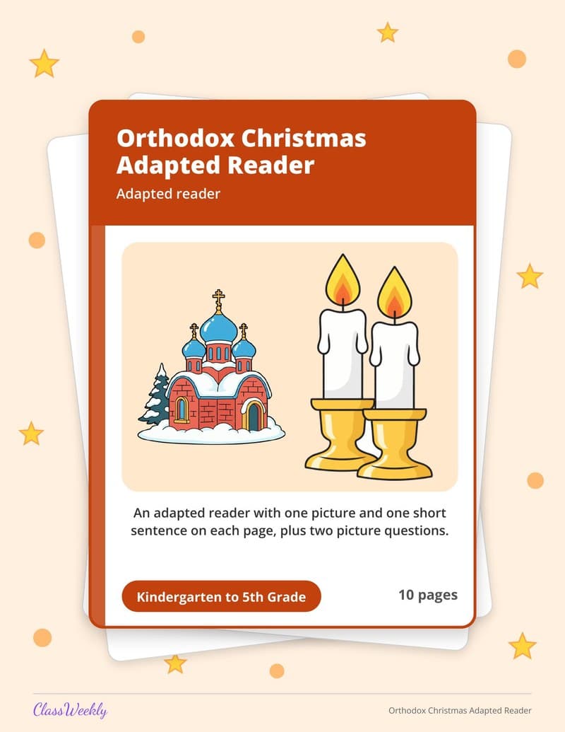 Orthodox Christmas Adapted Reader - Kindergarten Holiday Activities printable preview