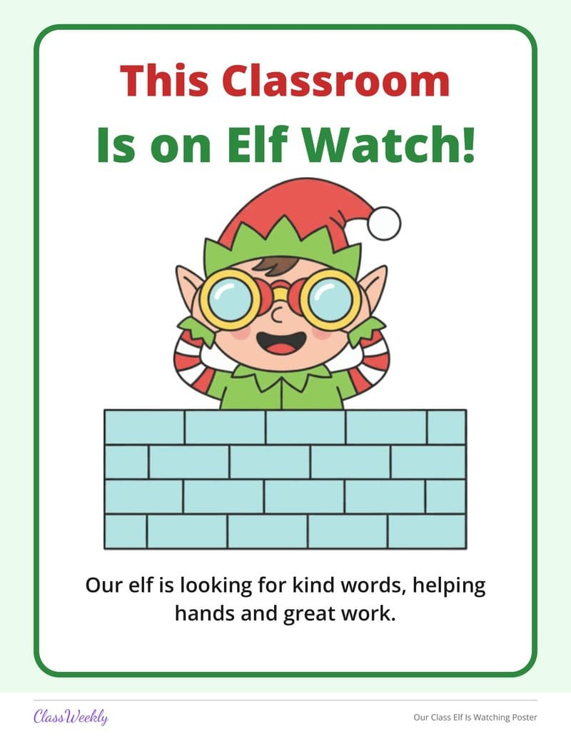 Our Class Elf Is Watching Poster - 3rd Grade Holiday Activities printable preview