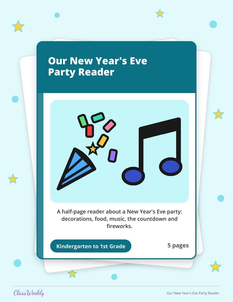 Our New Year's Eve Party Reader - Kindergarten Holiday Activities printable preview