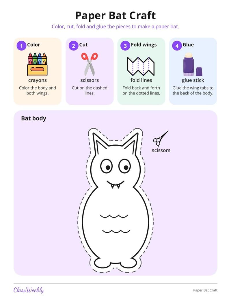 Halloween Paper Bat Craft - Kindergarten Holiday Activities printable preview