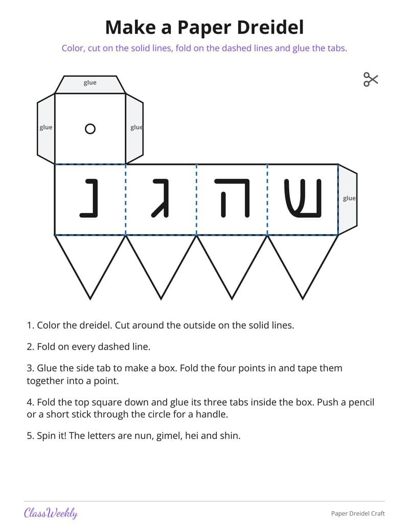 Paper Dreidel Craft - Kindergarten Holiday Activities printable preview