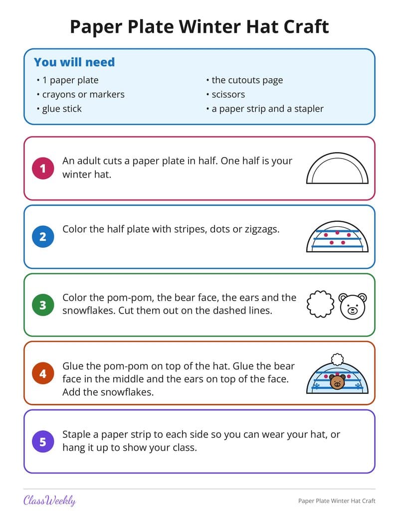 Paper Plate Winter Hat Craft - Kindergarten Holiday Activities printable preview