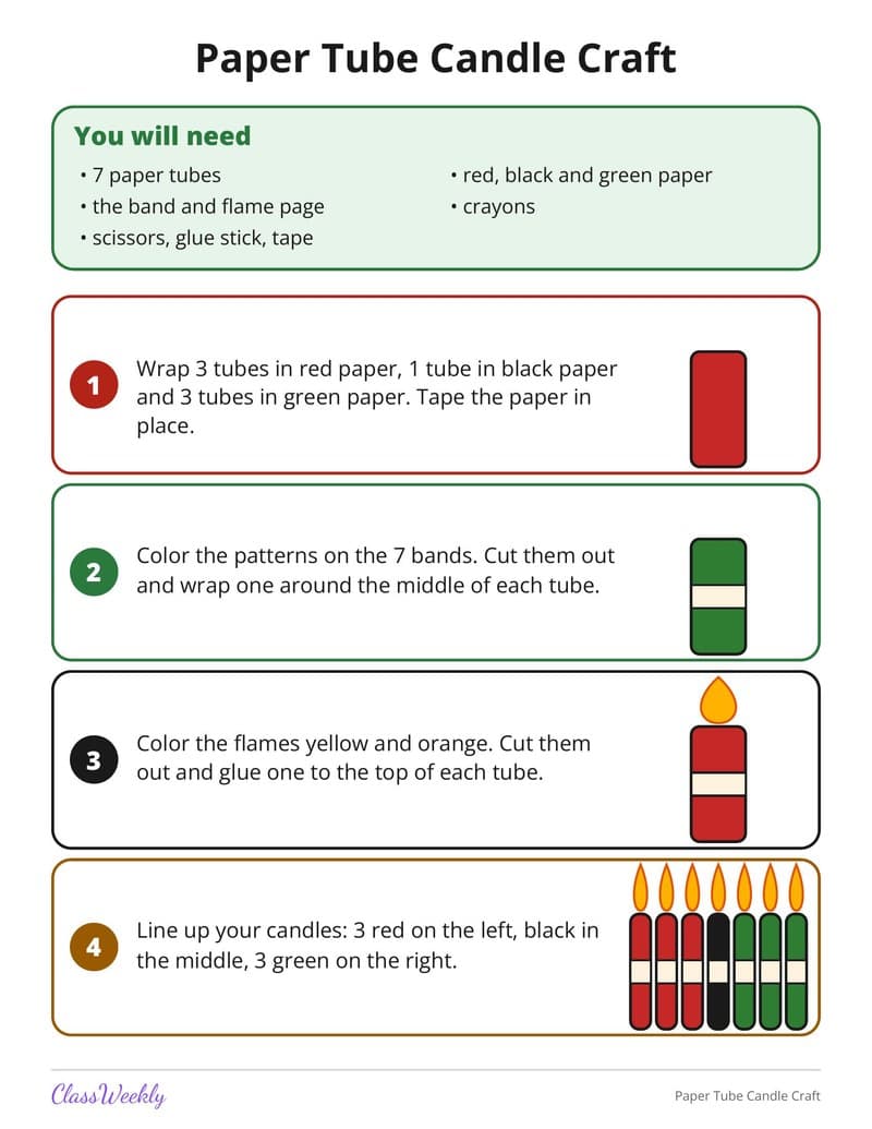 Paper Tube Candle Craft - 3rd Grade Holiday Activities printable preview