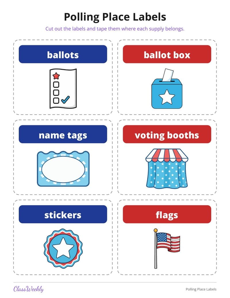 Polling Place Labels - 2nd Grade Holiday Activities printable preview
