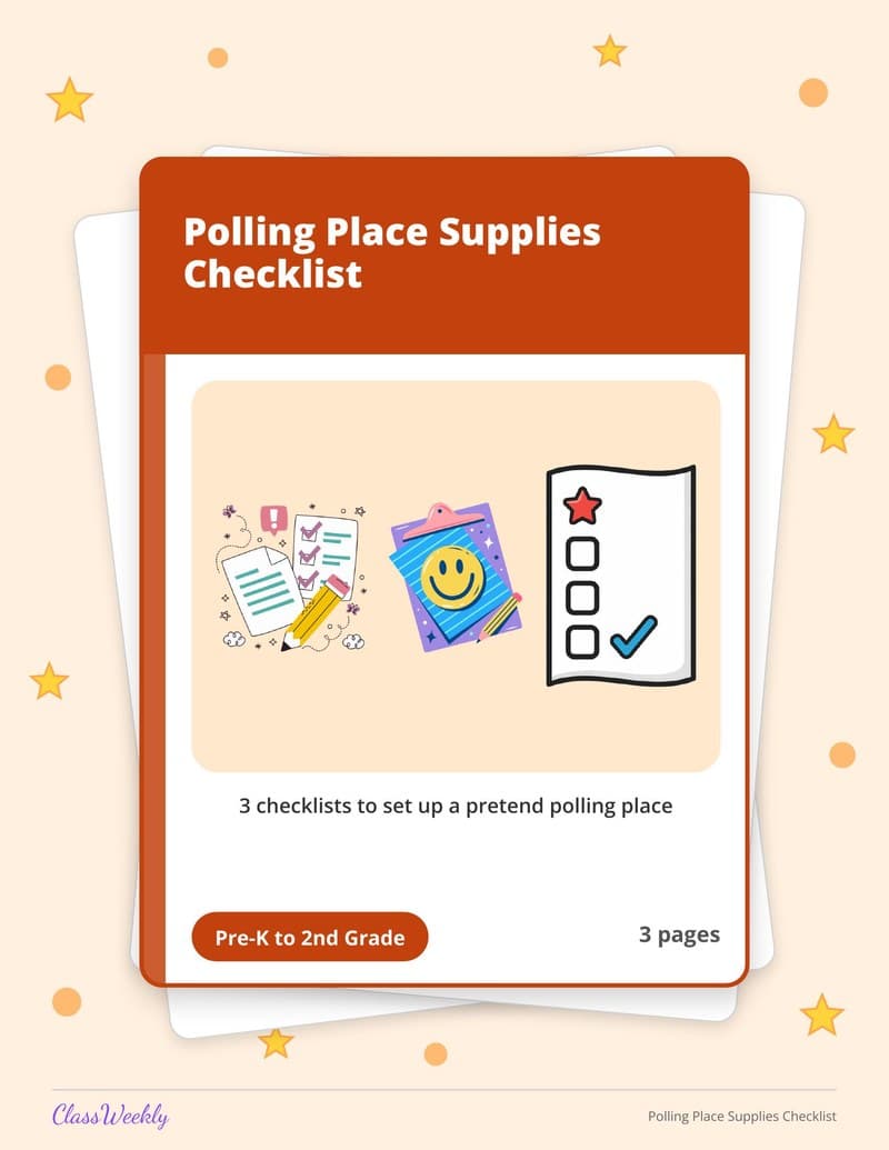 Polling Place Supplies Checklist - Kindergarten Holiday Activities printable preview