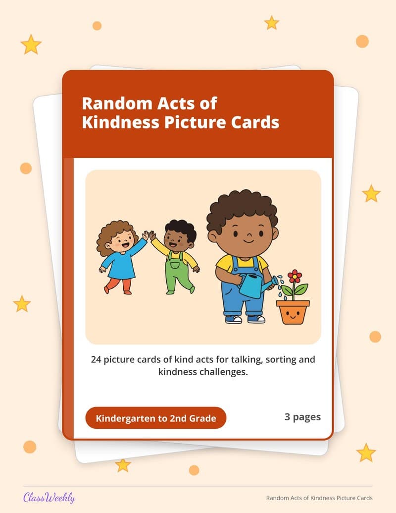 Random Acts of Kindness Picture Cards - Kindergarten Holiday Activities printable preview