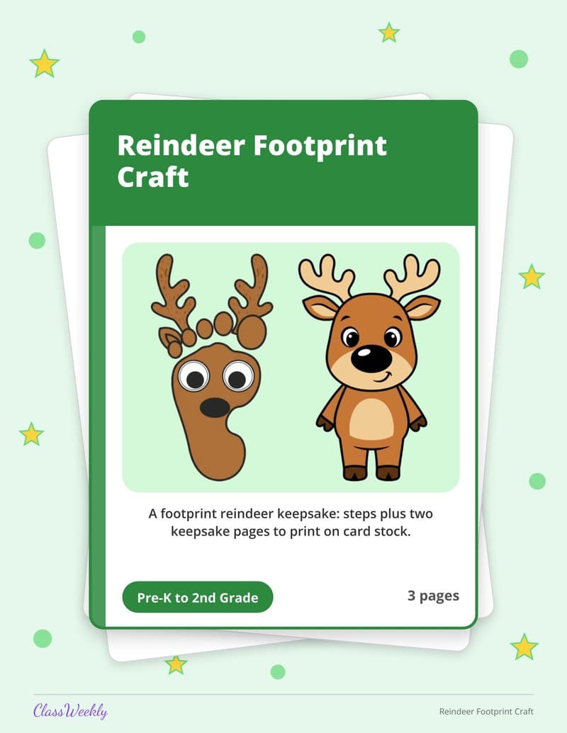 Reindeer Footprint Craft - Kindergarten Holiday Activities printable preview