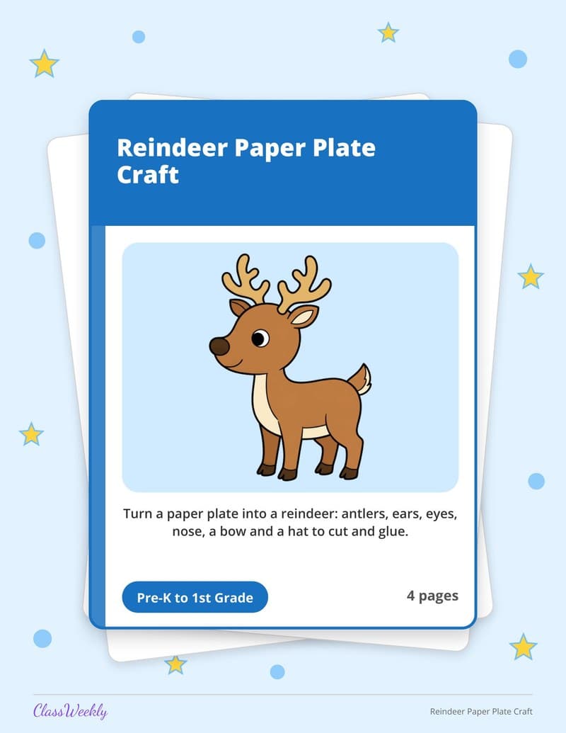 Reindeer Paper Plate Craft - Kindergarten Holiday Activities printable preview