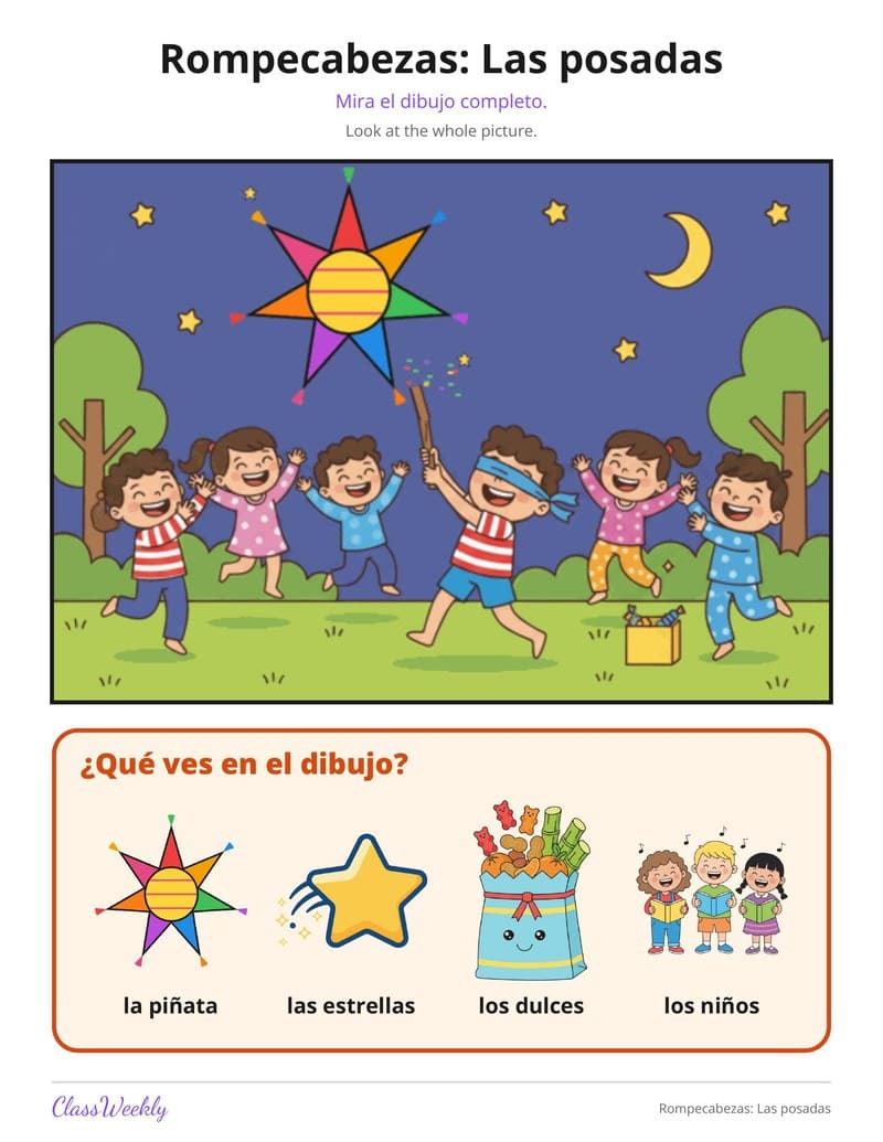 Rompecabezas: Las posadas - Kindergarten Holiday Activities printable preview