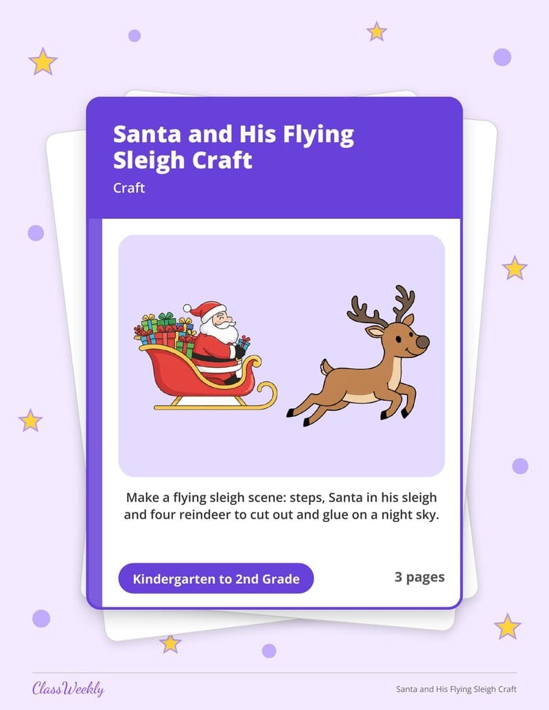 Santa and His Flying Sleigh Craft - 2nd Grade Holiday Activities printable preview