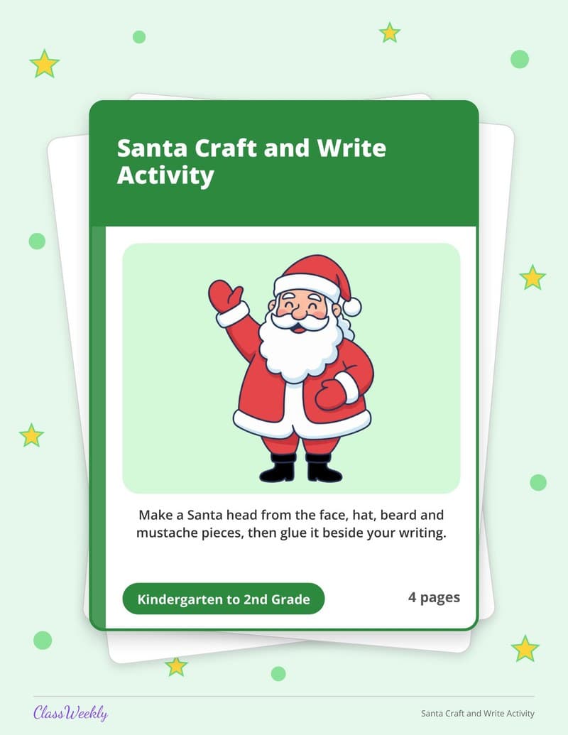 Santa Craft and Write Activity - 2nd Grade Holiday Activities printable preview