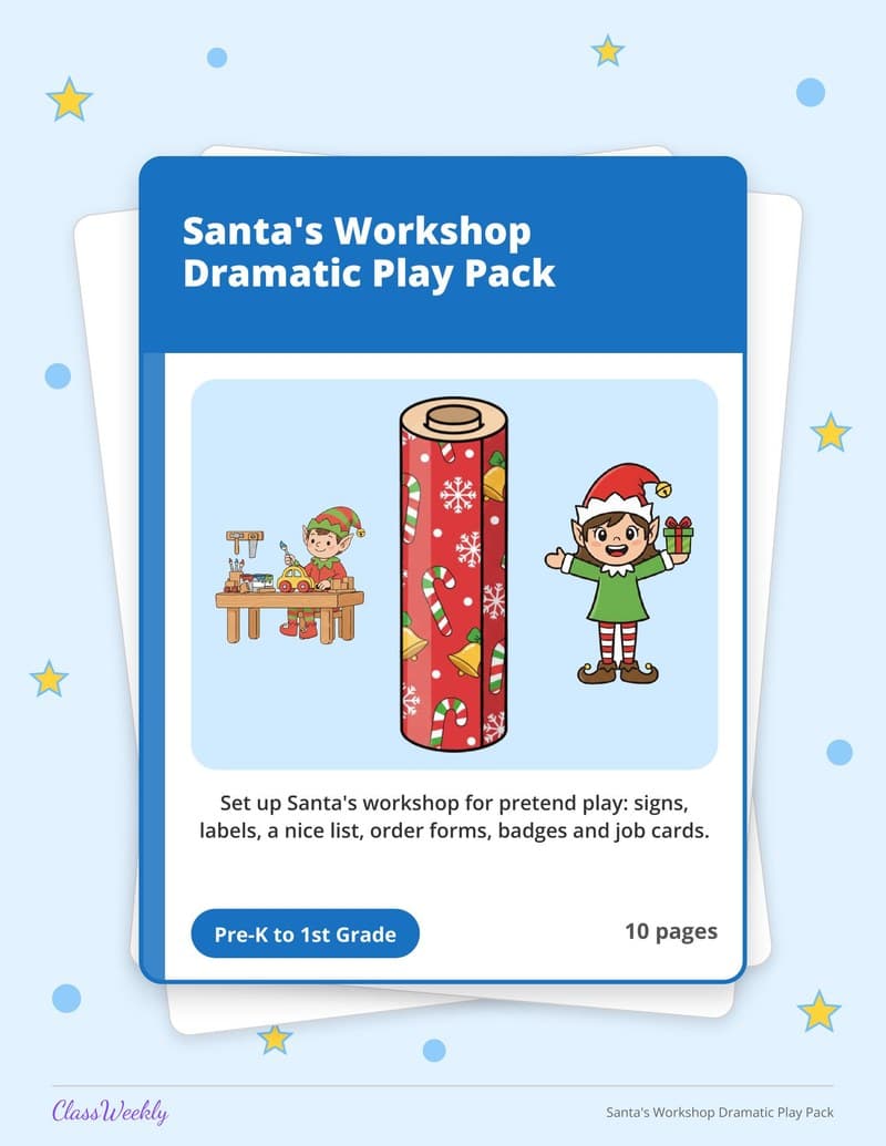 Santa's Workshop Dramatic Play Pack - Kindergarten Holiday Activities printable preview