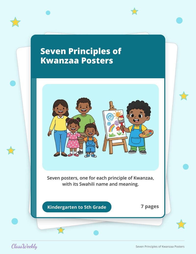 Seven Principles of Kwanzaa Posters - Kindergarten Holiday Activities printable preview