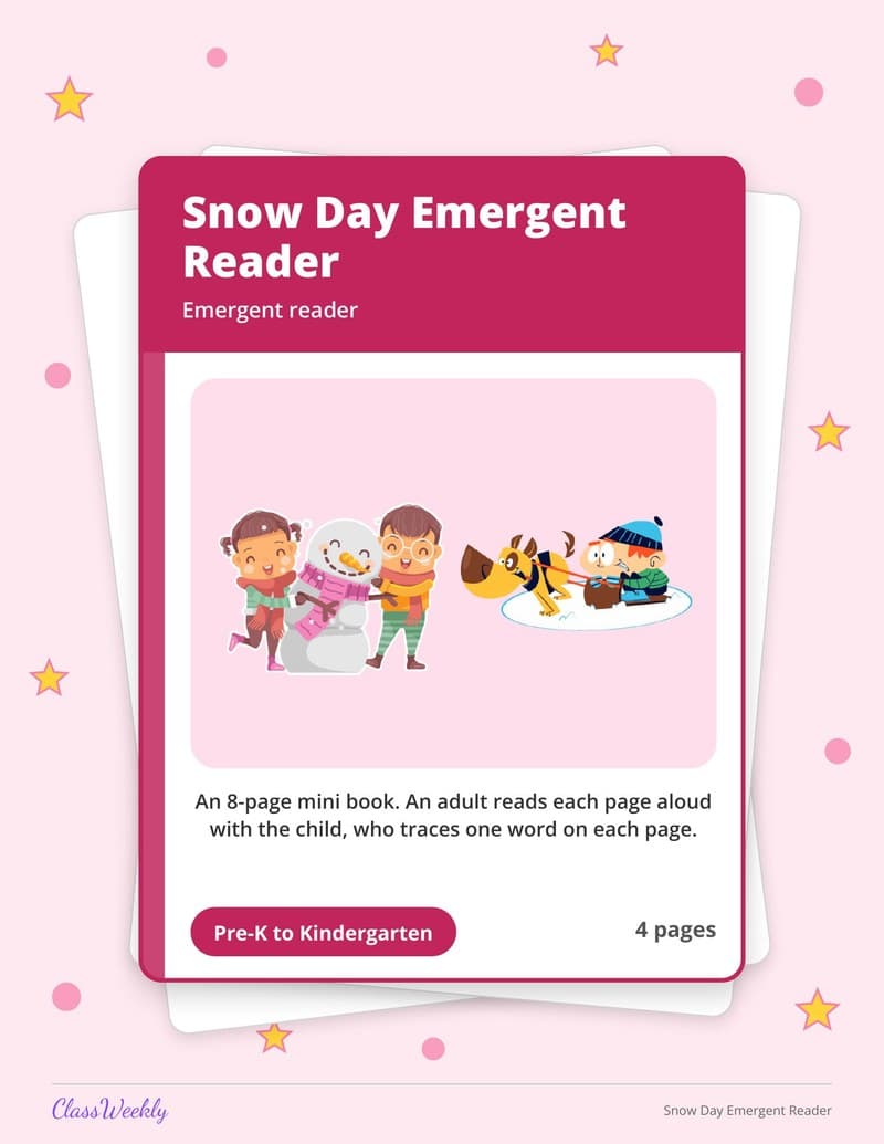 Snow Day Emergent Reader - Kindergarten Holiday Activities printable preview