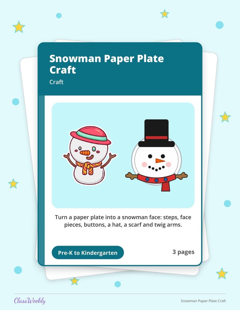 Snowman Paper Plate Craft - Kindergarten Holiday Activities printable preview