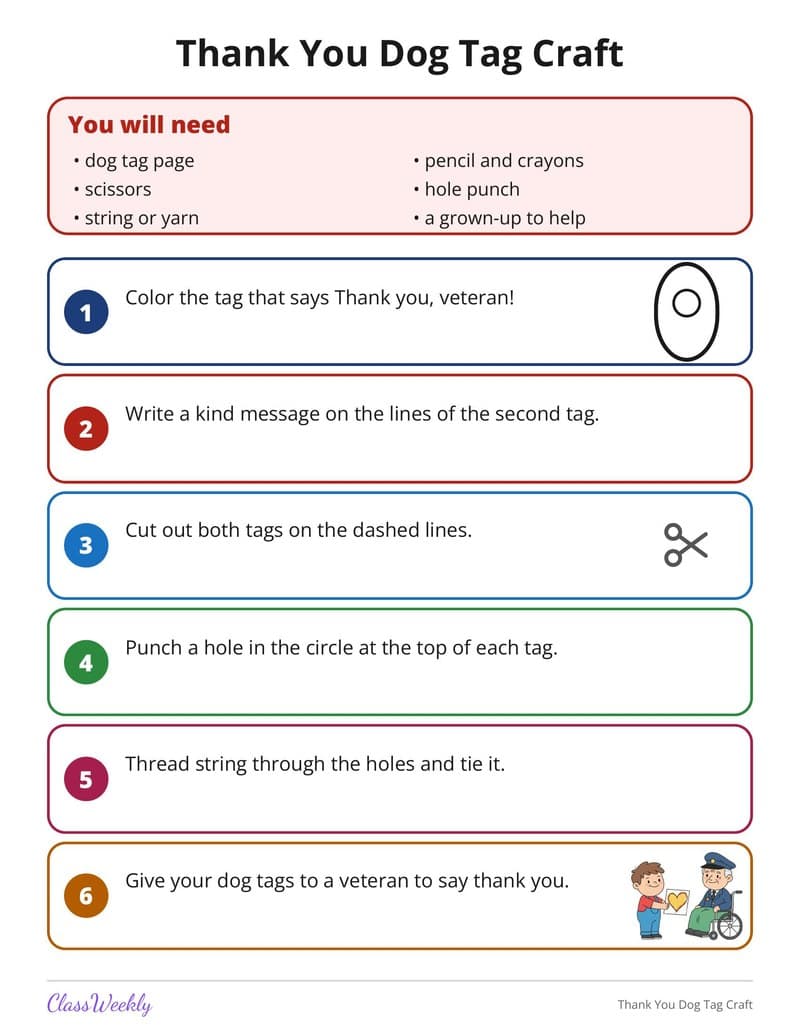 Thank You Dog Tag Craft - 2nd Grade Holiday Activities printable preview