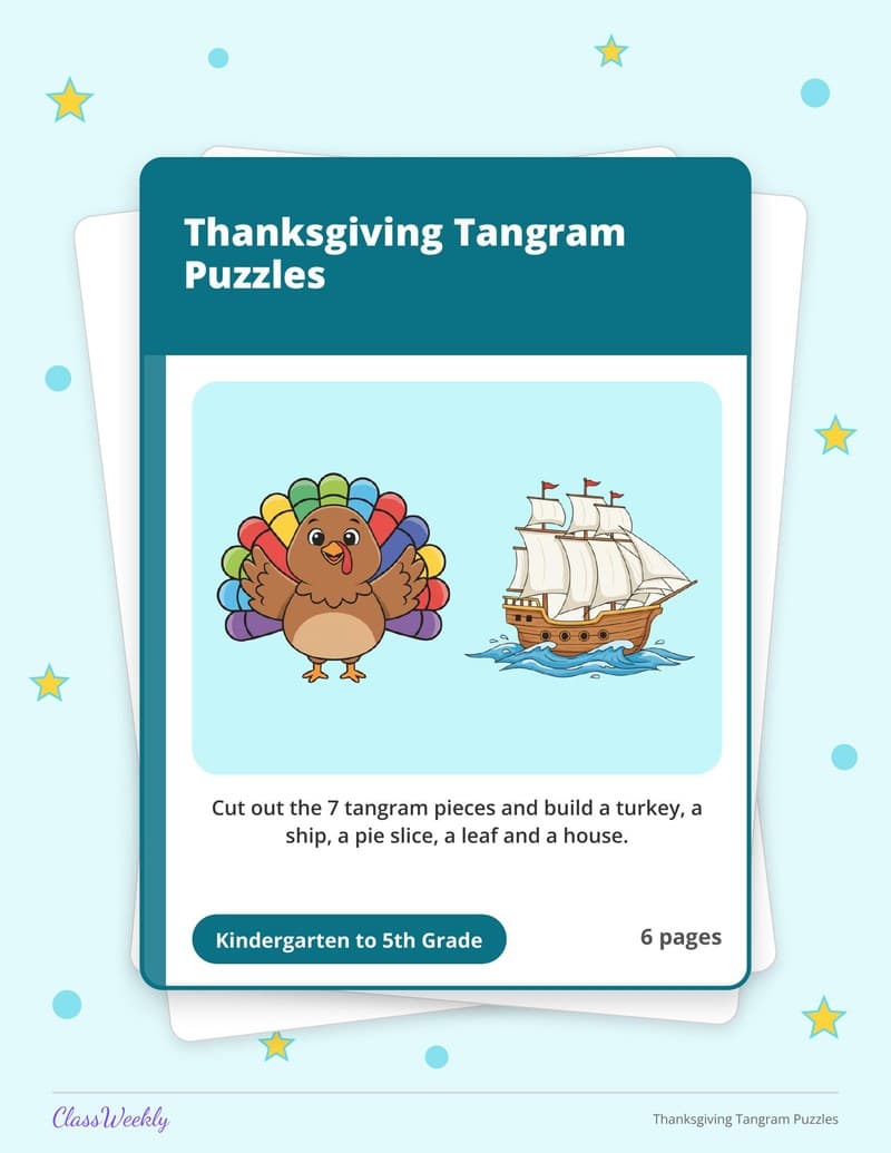 Thanksgiving Tangram Puzzles - 3rd Grade Holiday Activities printable preview