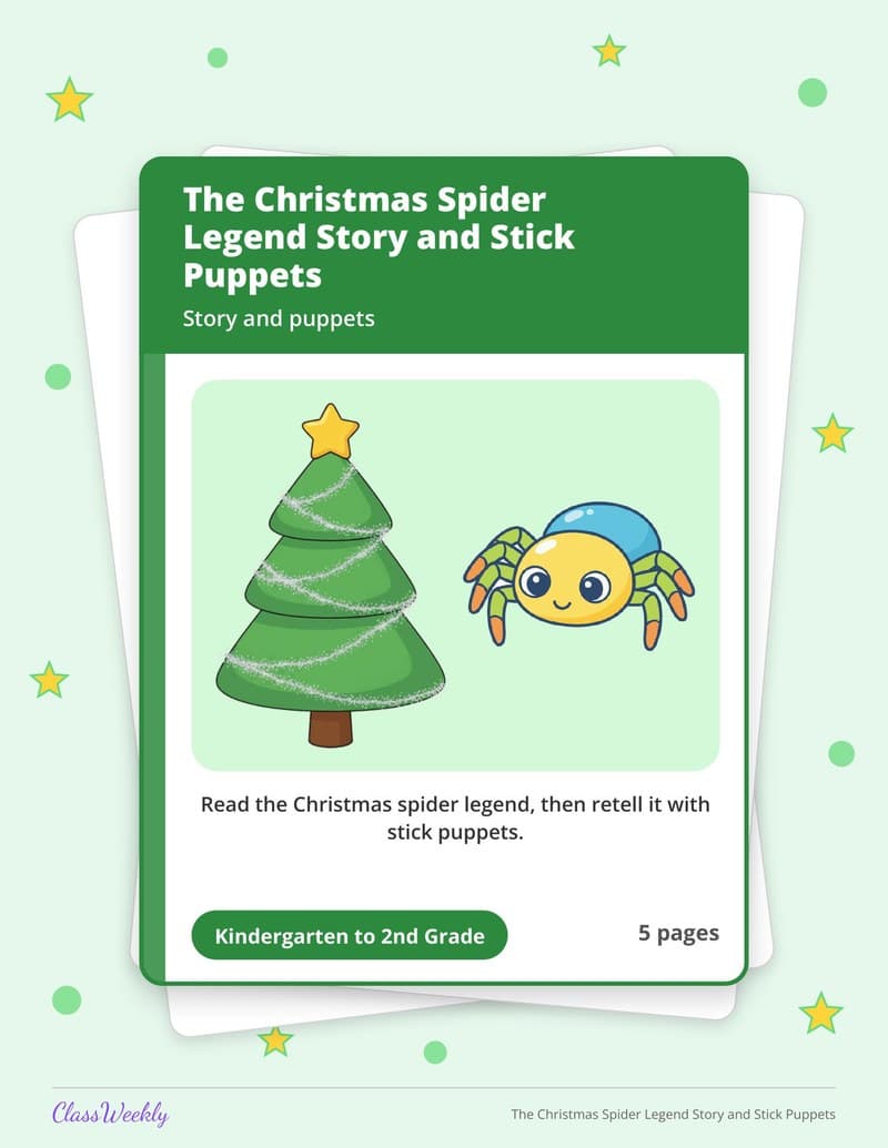 The Christmas Spider Legend Story and Stick Puppets - 2nd Grade Holiday Activities printable preview