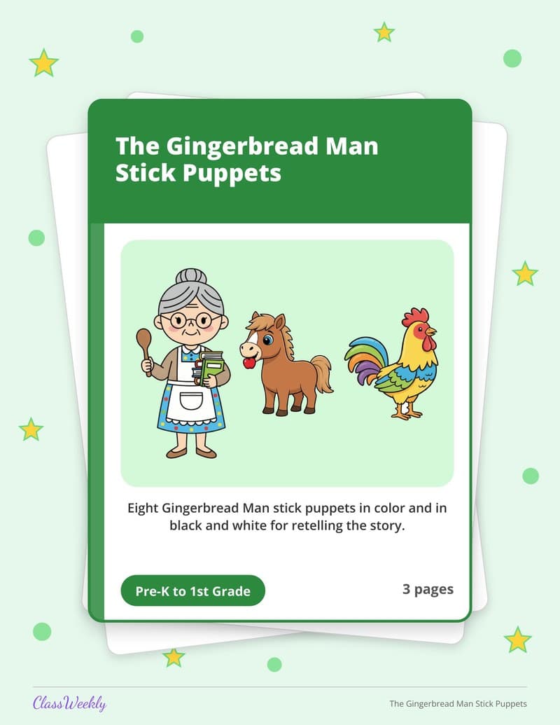 The Gingerbread Man Stick Puppets - Kindergarten Holiday Activities printable preview