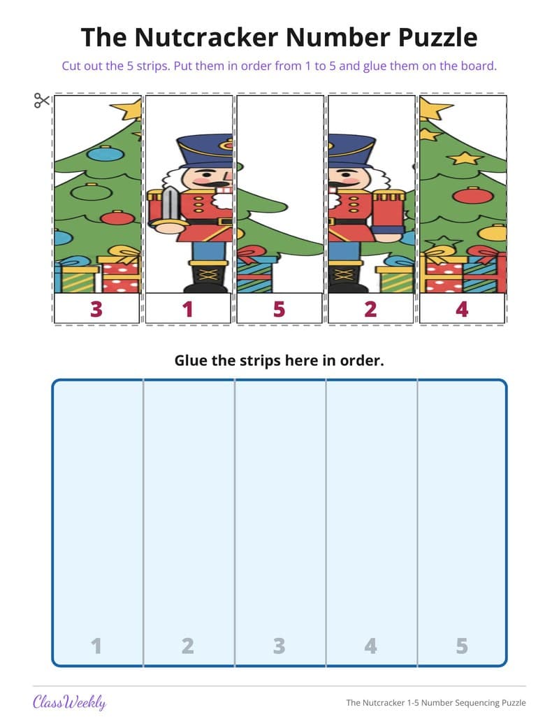 The Nutcracker 1-5 Number Sequencing Puzzle - Kindergarten Holiday Activities printable preview