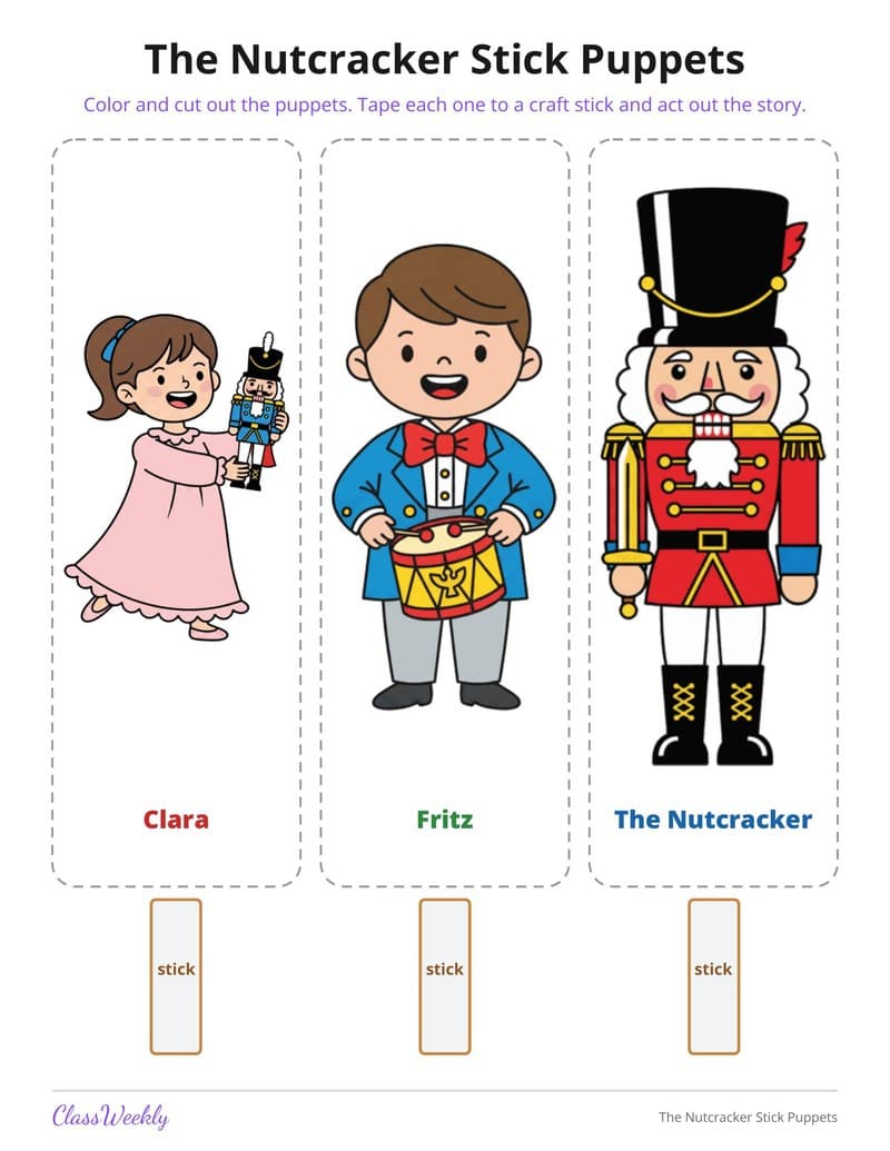 The Nutcracker Stick Puppets - Kindergarten Holiday Activities printable preview