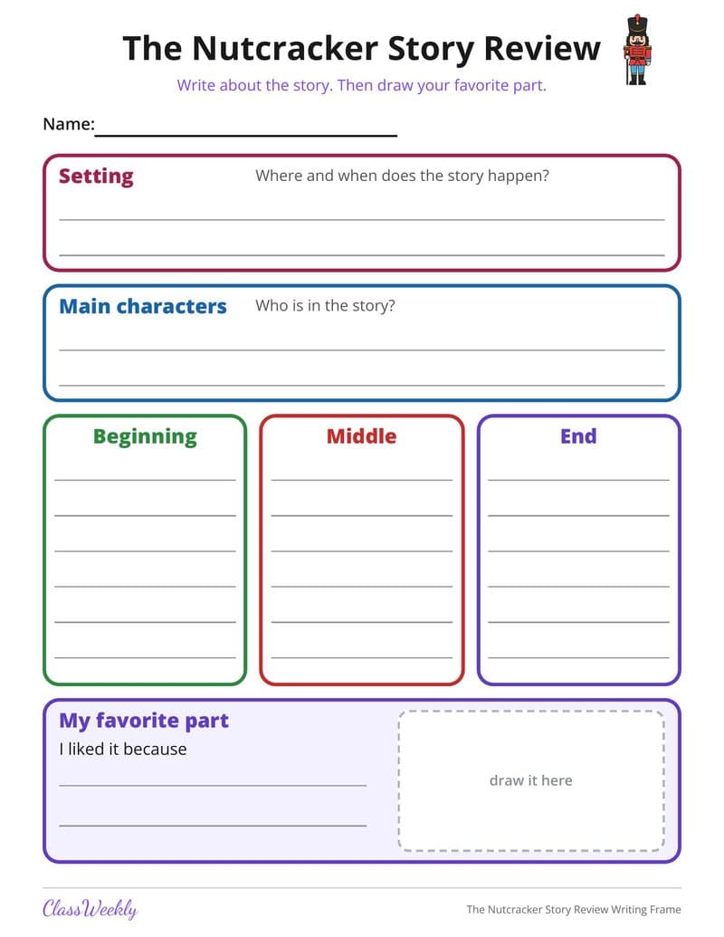 The Nutcracker Story Review Writing Frame - Kindergarten Holiday Activities printable preview