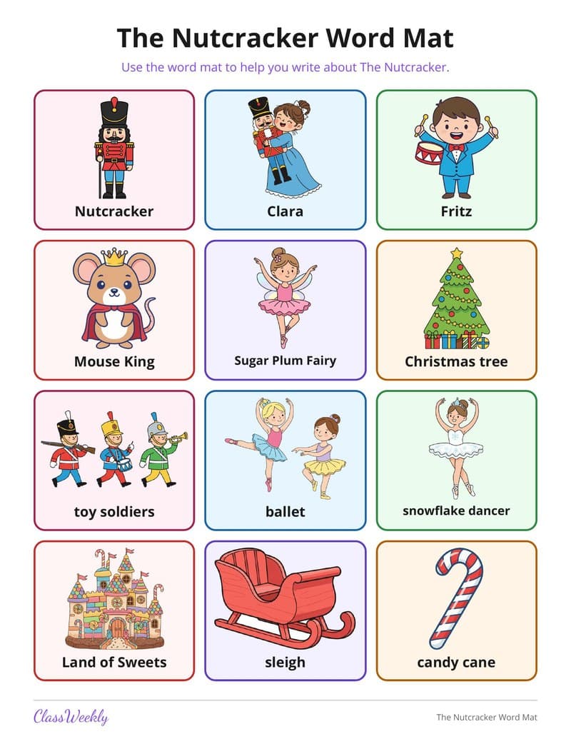 The Nutcracker Word Mat - Kindergarten Holiday Activities printable preview
