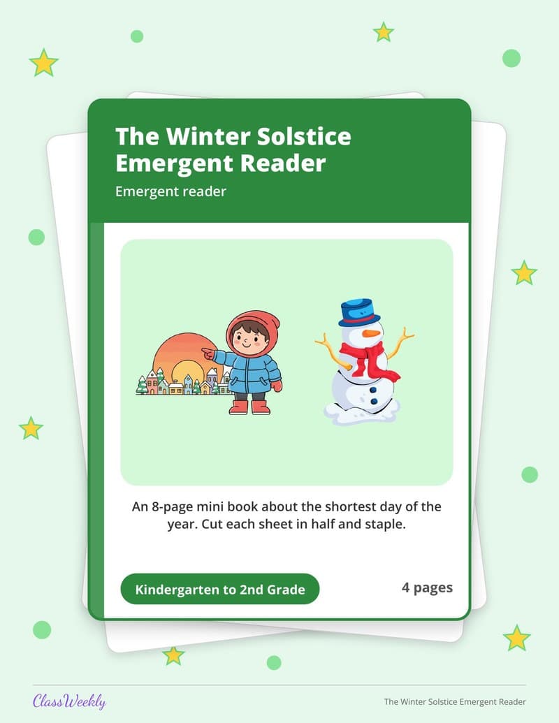 The Winter Solstice Emergent Reader - Kindergarten Holiday Activities printable preview
