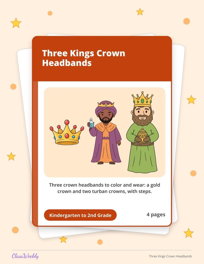 Three Kings Crown Headbands - 2nd Grade Holiday Activities printable preview