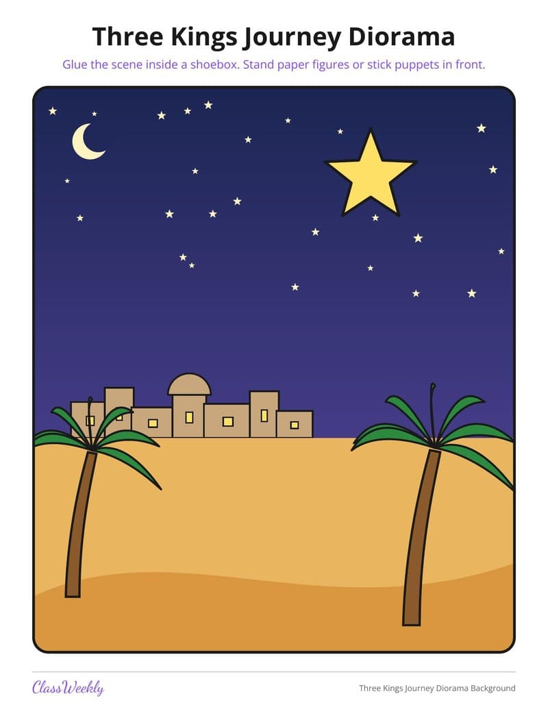 Three Kings Journey Diorama Background - 4th Grade Holiday Activities printable preview