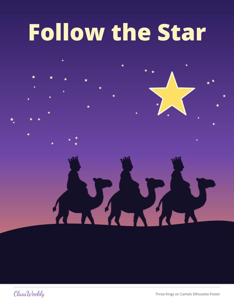 Three Kings on Camels Silhouette Poster - 3rd Grade Holiday Activities printable preview