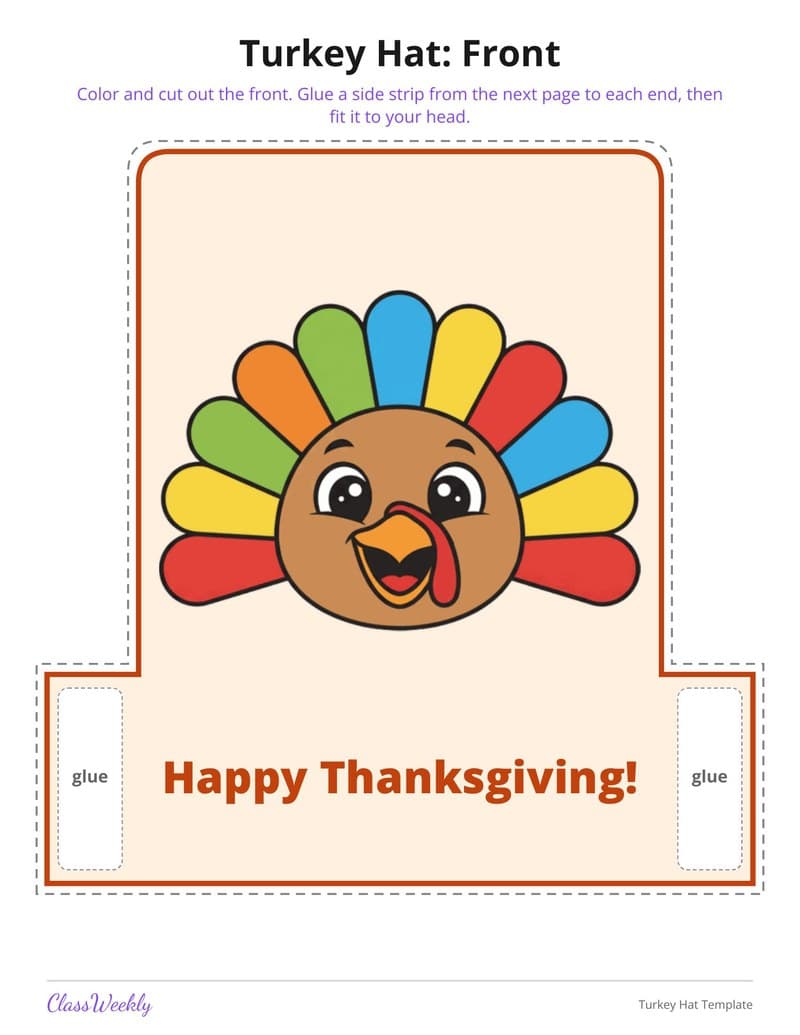 Turkey Hat Template - Kindergarten Holiday Activities printable preview
